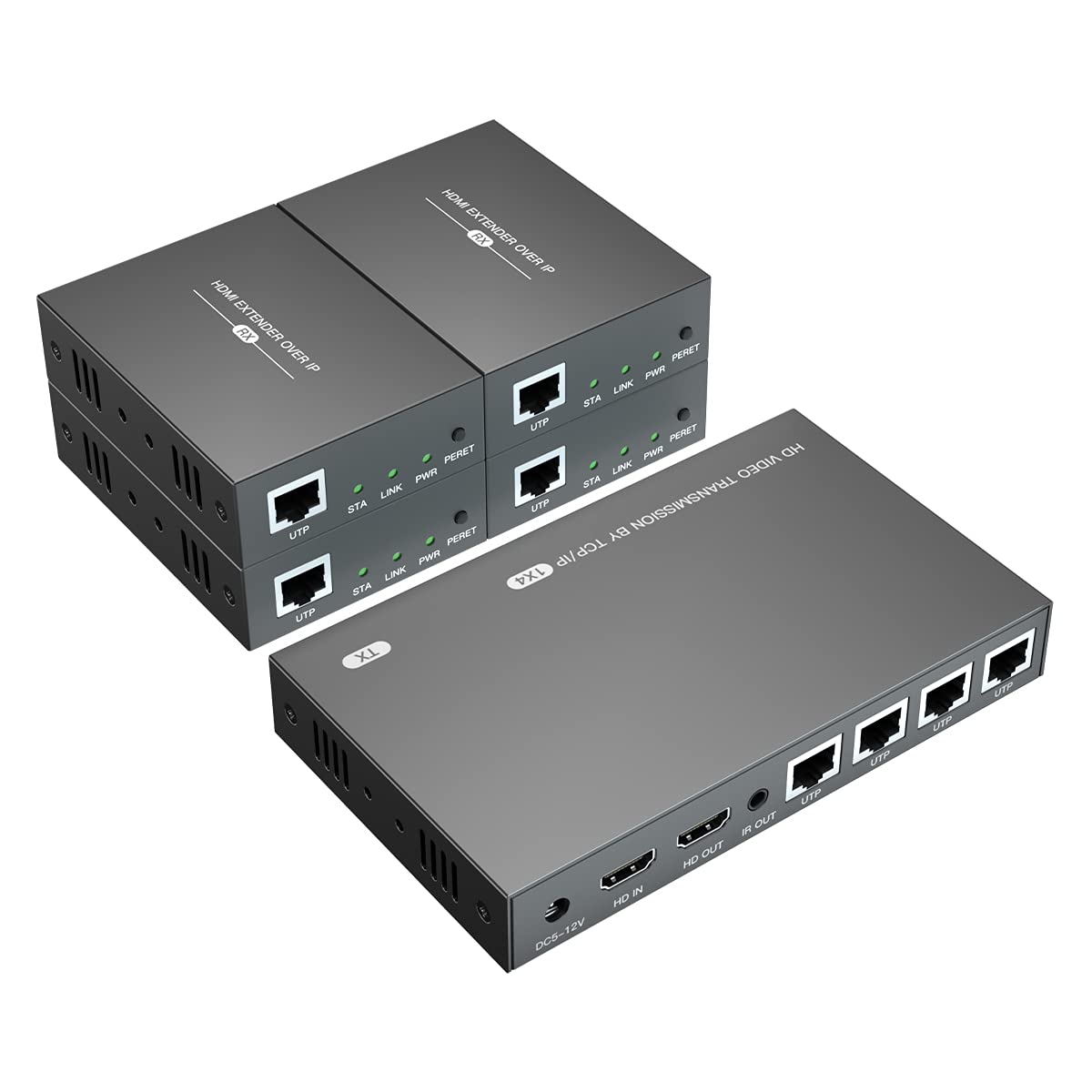 HDMI Extender Splitter 1x4 HD 4K @60Hz Over CAT5/CAT6/CAT7 Ethernet Cable–Up to 196ft-Loop Out-Equipped with IR POC and EDID