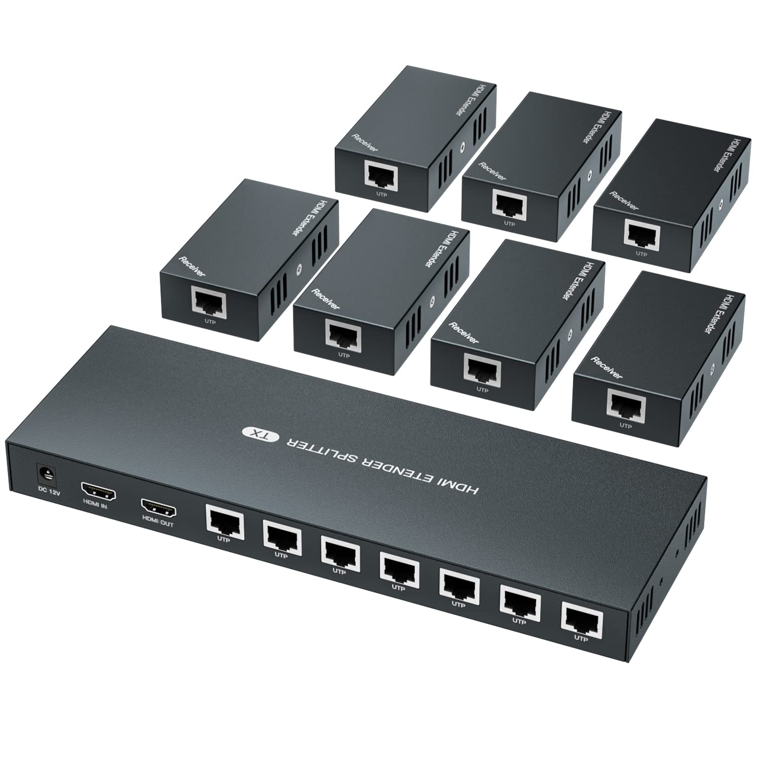 HDMI Extender Splitter 1x4 HD 4K @60Hz Over CAT5/CAT6/CAT7 Ethernet Cable–Up to 196ft-Loop Out-Equipped with IR POC and EDID
