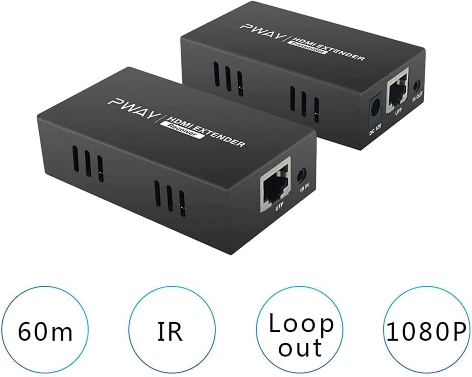 PWAY PW-HT225PIR HDMI Extensor Transmisión de 195ft / 60m sobre un Solo Cat5e / 6/7 Full HD 1080P Soporte de Control IR Función de Bucle 3D EDID