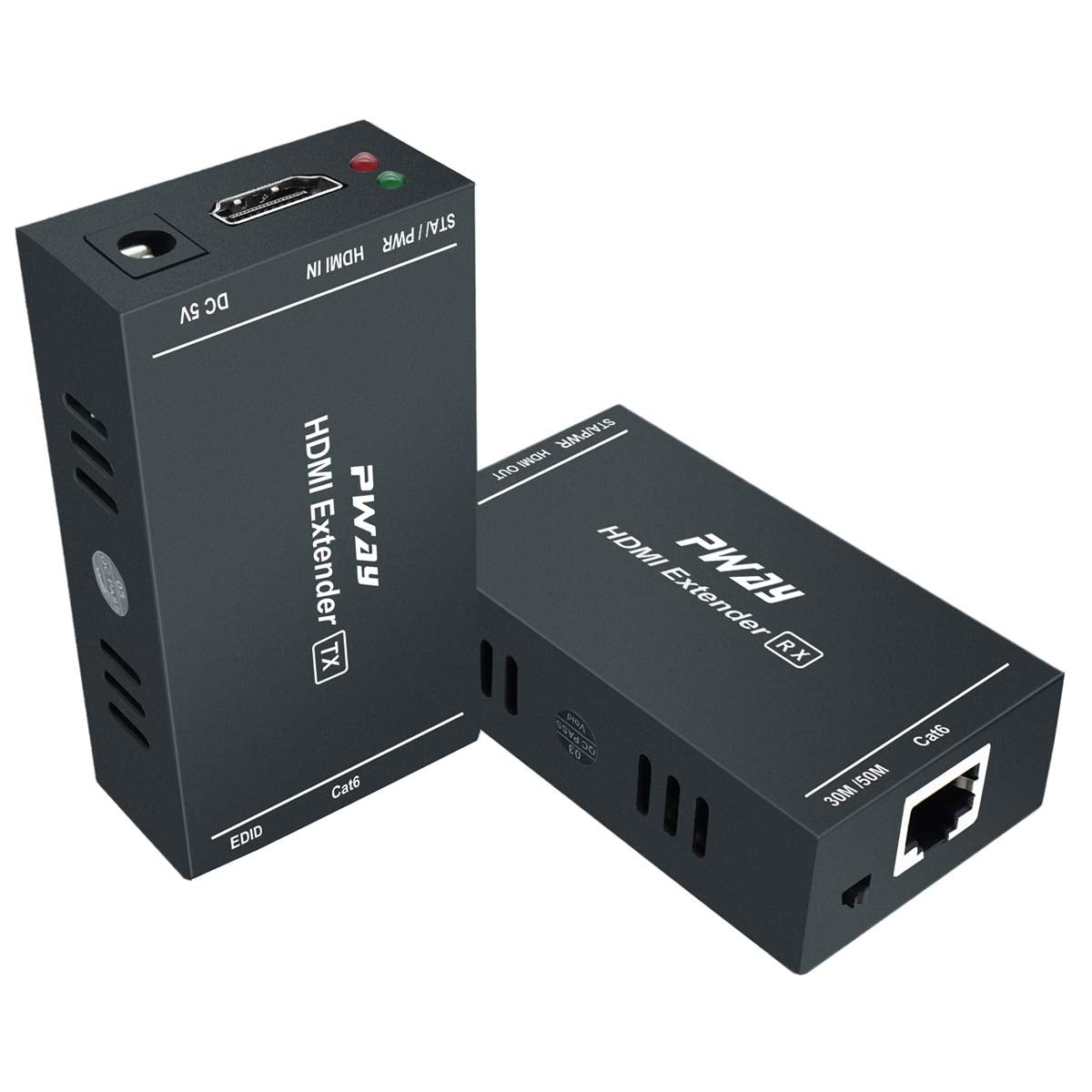 PWAY HDMI Extender and Splitter Bundle, 1080P@60Hz Over CAT5e/CAT6/CAT7 Cable, EDID and POC Supported, Extends Up to 164ft/165ft (50m), 3 Receivers with 2 Transmitter for Home Theater, Conference Room