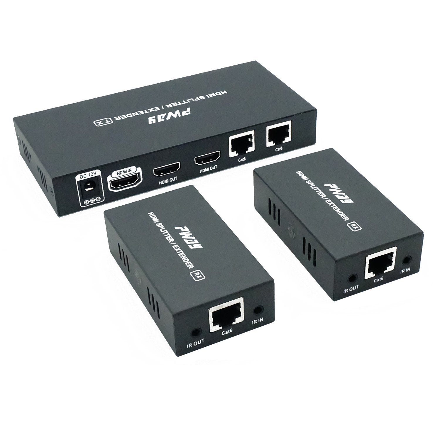 PW-HTS0104IR(POC) HDMI Splitter Extender 1X4 Port Over Cat5e/Cat6 Ethernet Cable With IR Remote Control No delay Up to 60m(196ft) and Resolution Up to 1080P