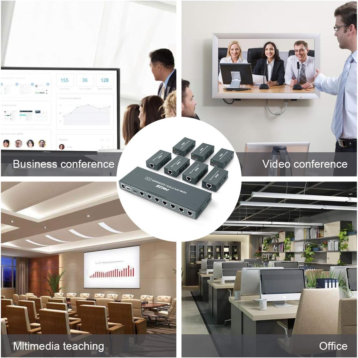 GREATHTEK HDMI Extender Splitter 1x7 7 Port Over CAT5E/CAT6/CAT7 Ethernet Cable with an HDMI Loop Out & POC Function & EDID Management –Up to 50m (165ft) at 1080p 60Hz