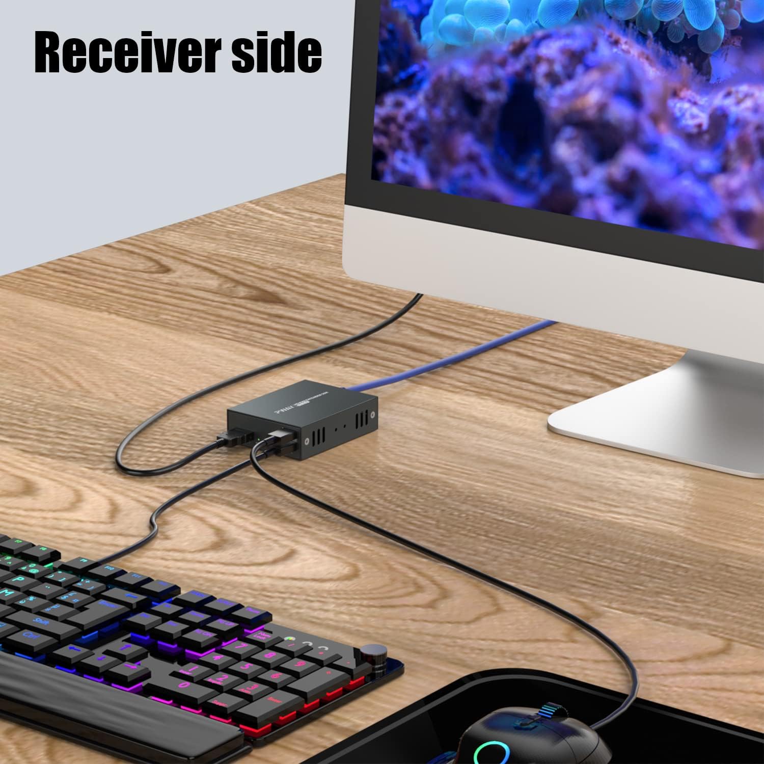 PWAY HDMI KVM USB Extender Over Ethernet Cat5e/6 1080P HD Video Source Controlled by Keyboard Mouse