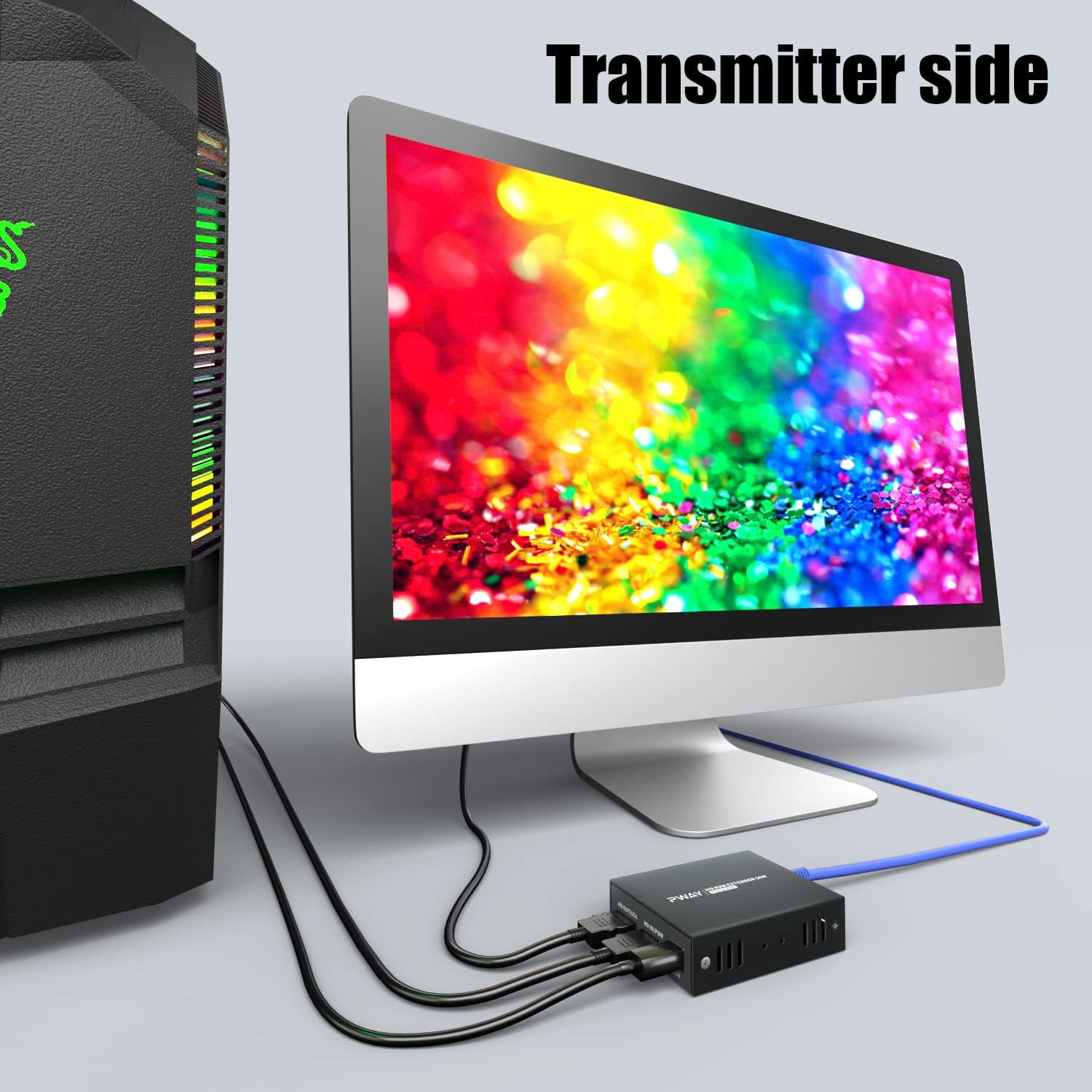 PWAY HDMI KVM USB Extender Over Ethernet Cat5e/6 1080P HD Video Source Controlled by Keyboard Mouse