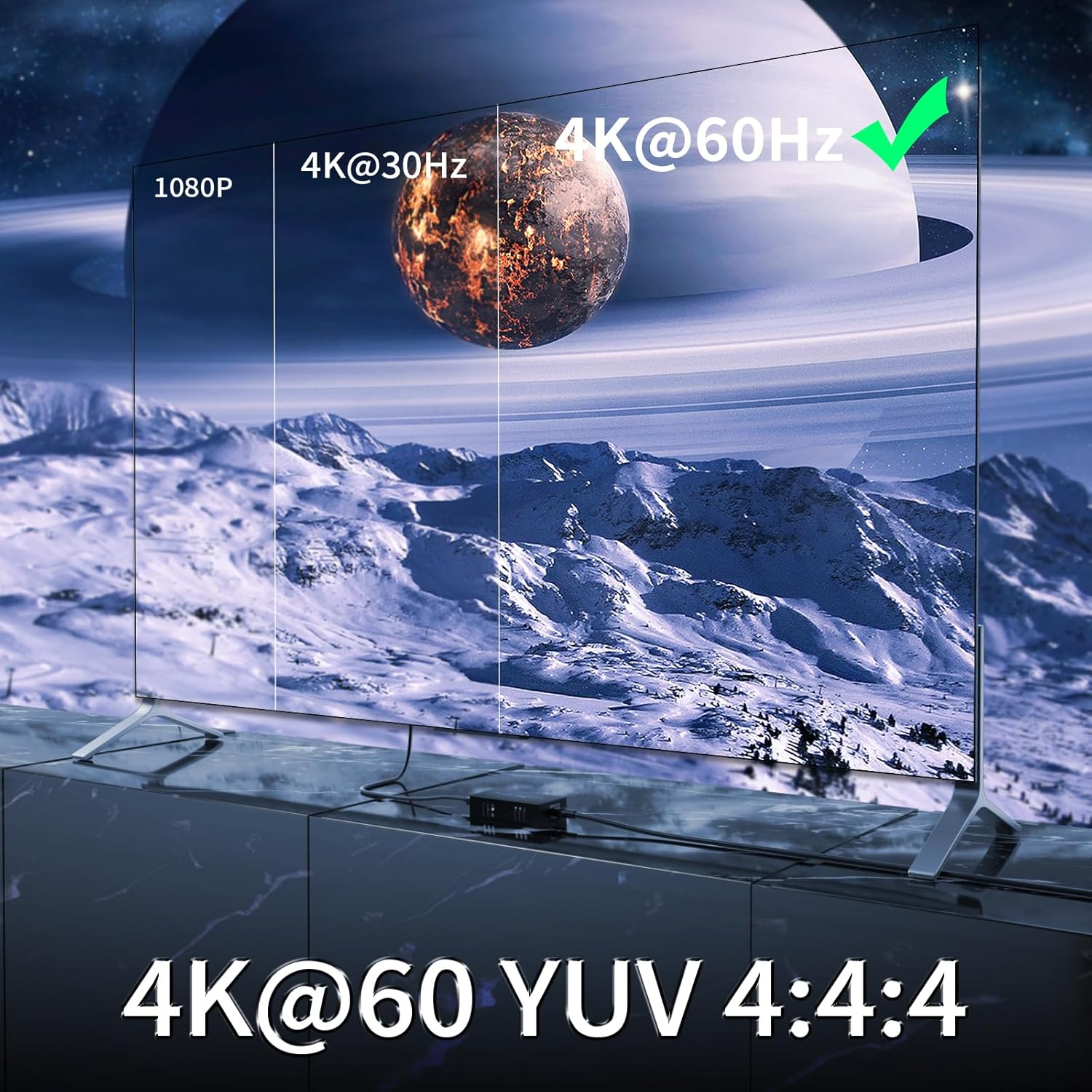 HDMI Extender Splitter1x2 HD 4K @60Hz up to 60m(196ft)-Loop Out-Over CAT5/CAT6/CAT7 Cable HDMI Transmitter and Receiver with IR Power Switch and EDID